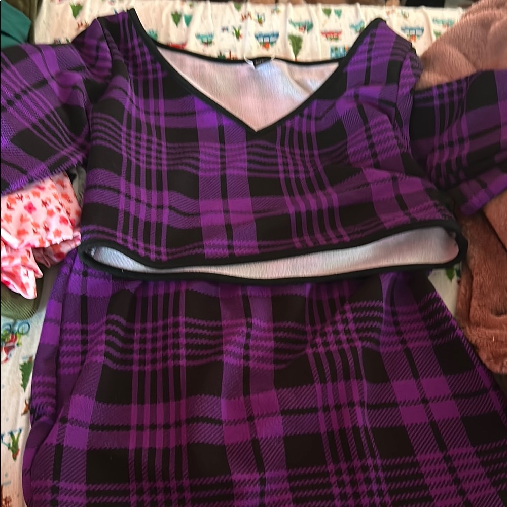 Purple Plaid Top and Skirt Set
